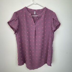 YSYOKOW purple V-neck polyester short sleeve blouse size Large